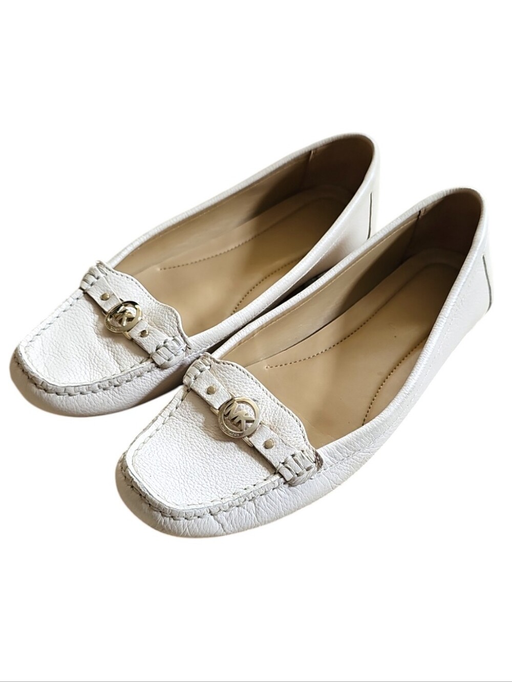 Michael Kors | Cream Leather Gold Logo Penny Loafers